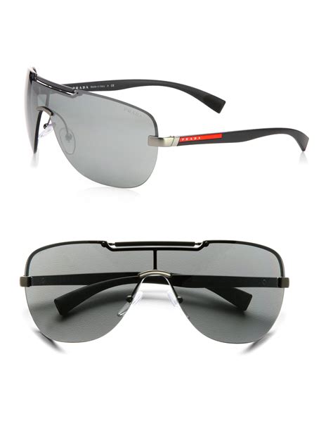 mens prada shield sunglasses|black and white prada sunglasses.